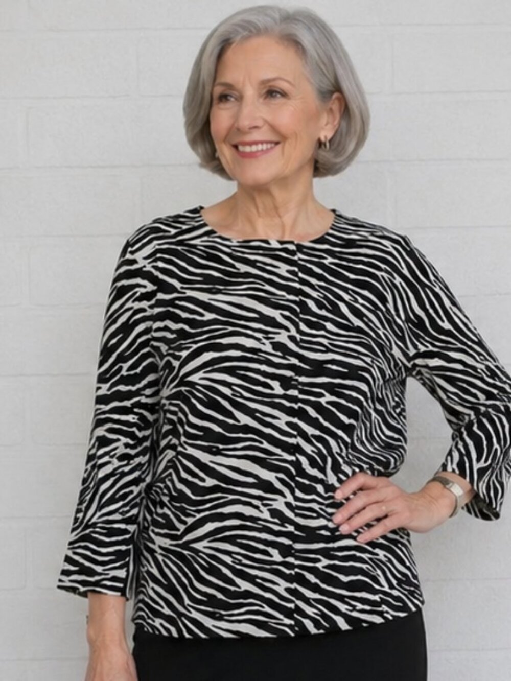 Chico's 3 XL 16 18 Black White Zebra Print Zip Front Front Pockets Lined Jacket